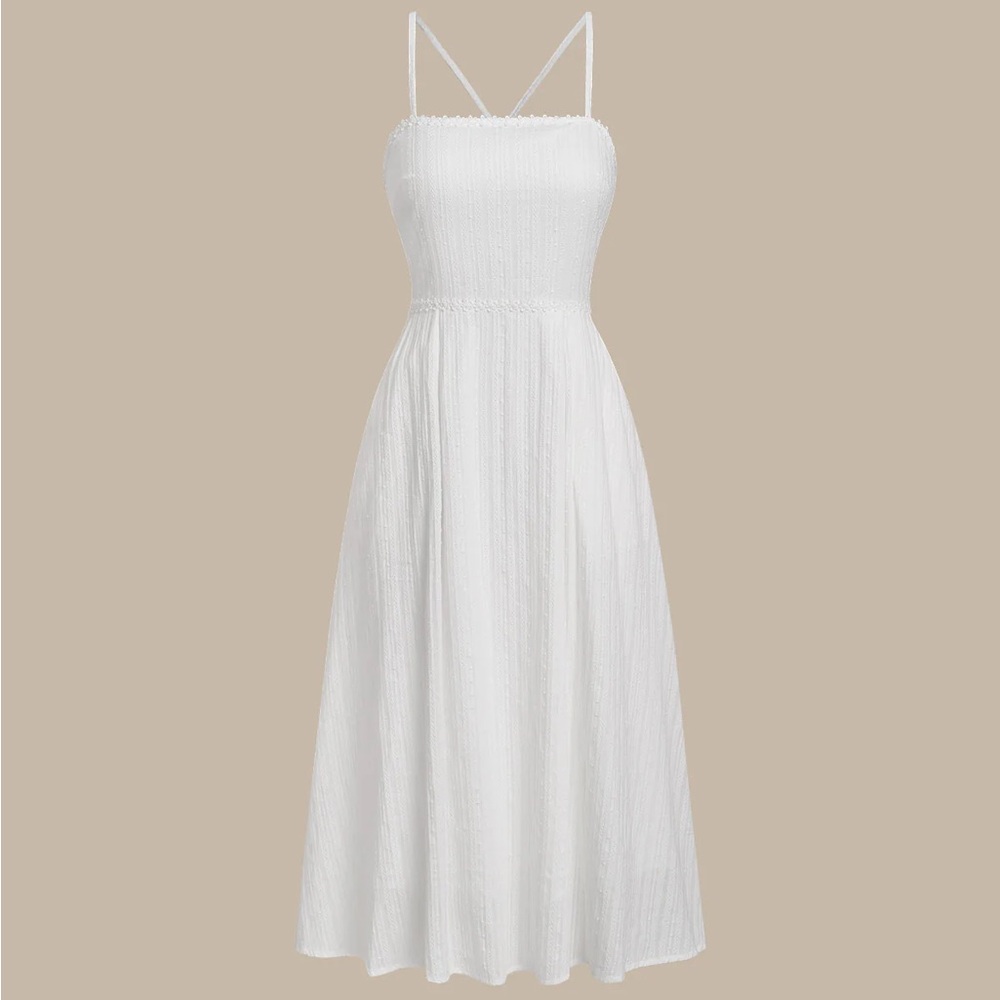 Rihoas White Pocket A-Line Slip Midi Dress - Picture 6 of 9